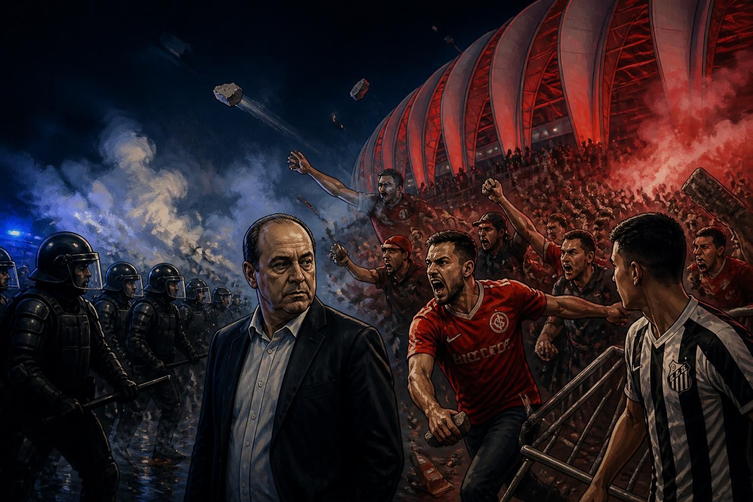 Torcida do Inter tenta invadir Beira-Rio após derrota para o Santos