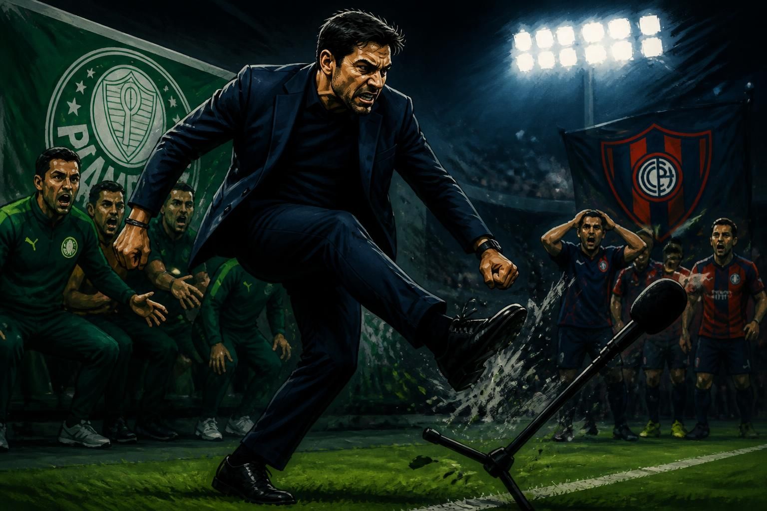 Abel Ferreira multado por chutar microfone na Libertadores