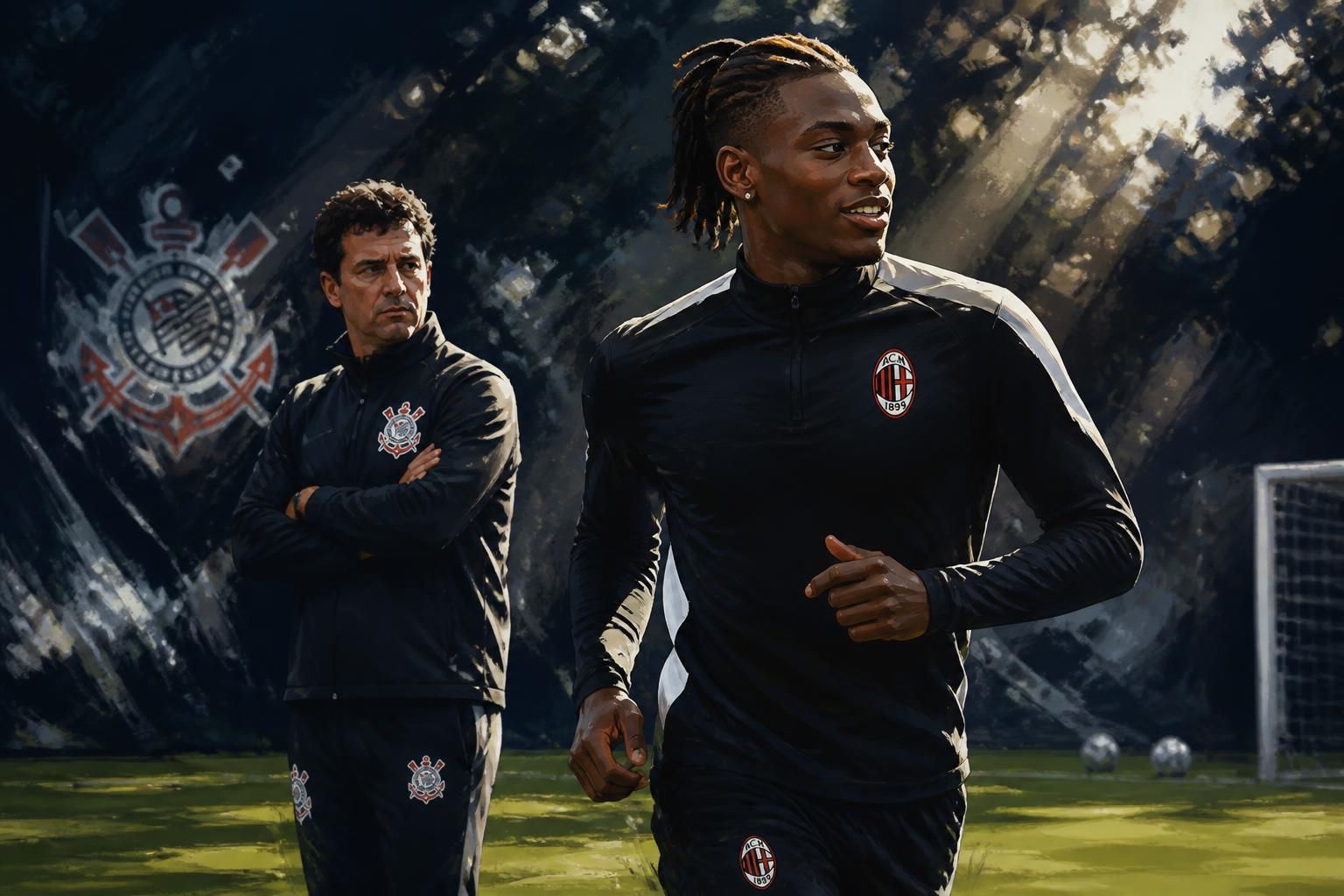 Rafael Leão treina no CT do Corinthians e fala com Diniz
